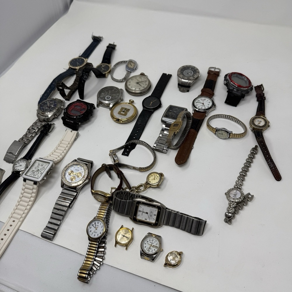 30 Watch Lot Untested Parts Repair Reseller Timex Casio Armitron Guess